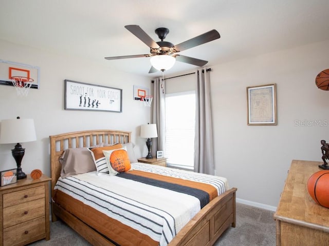 bedroom with carpet flooring and ceiling fan