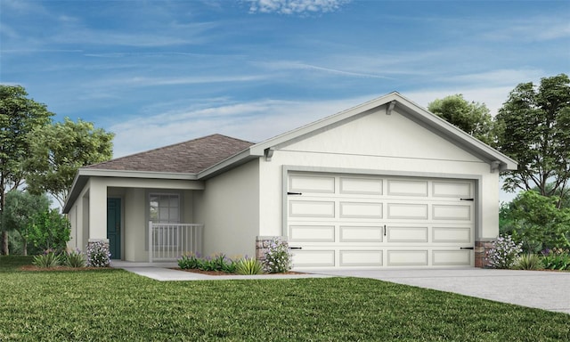 ranch-style house with a front lawn and a garage