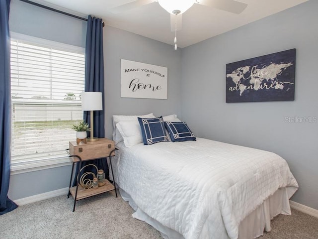 bedroom featuring carpet flooring and ceiling fan