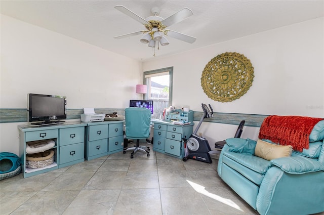 home office with ceiling fan