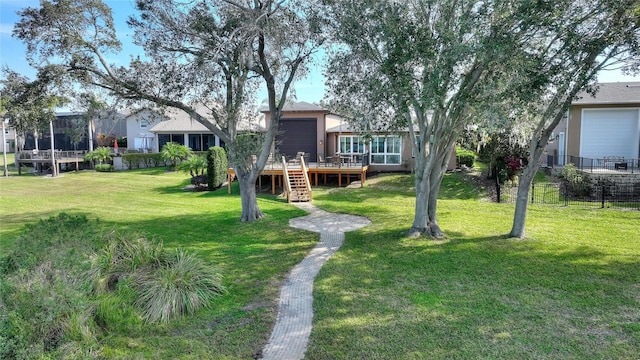 view of yard with a wooden deck