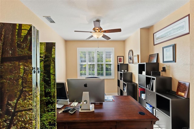 office area with ceiling fan