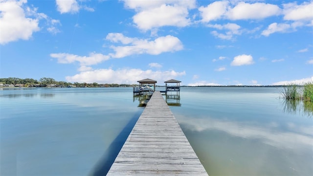 view of dock with a water view