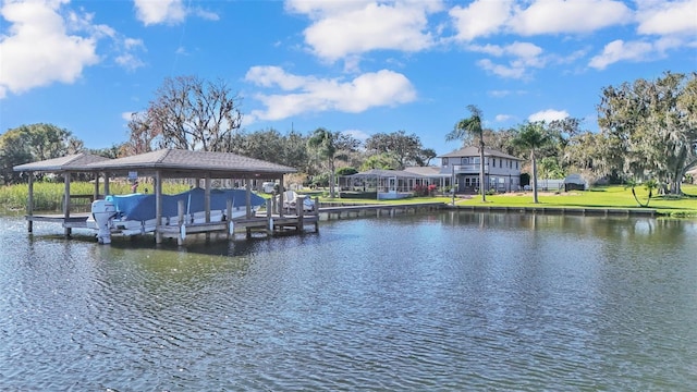 dock area with a water view