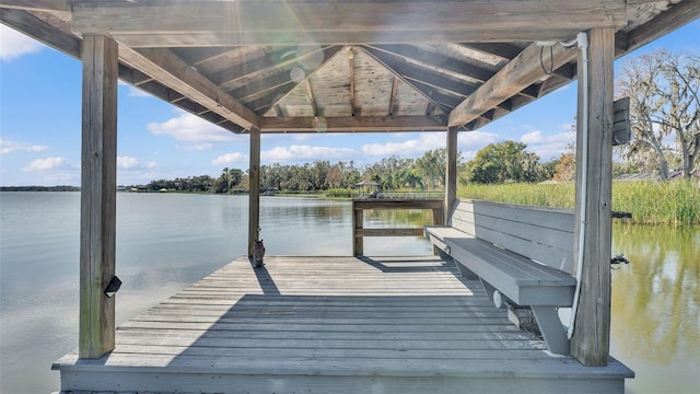 view of dock with a water view