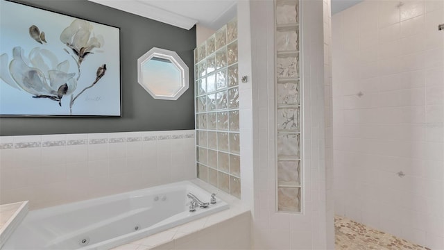 bathroom with shower with separate bathtub