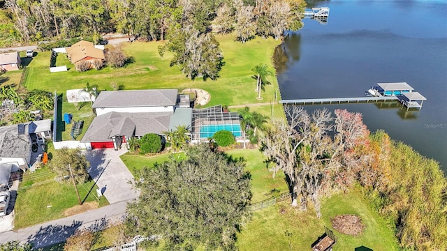 bird's eye view featuring a water view