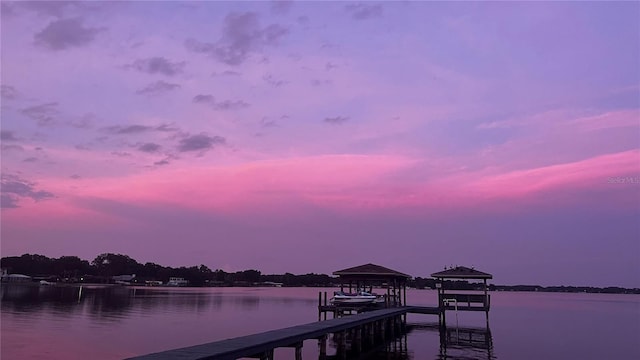 view of dock featuring a water view