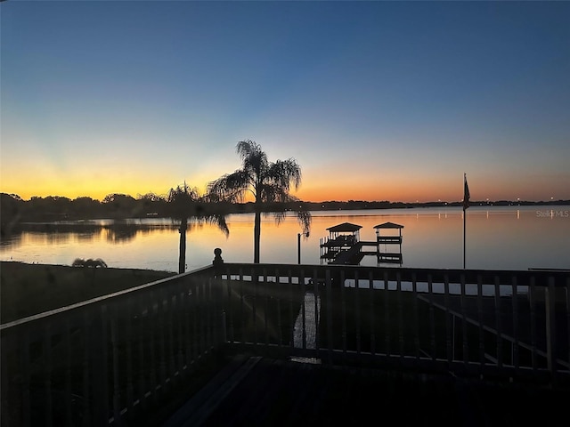 view of water feature featuring a dock