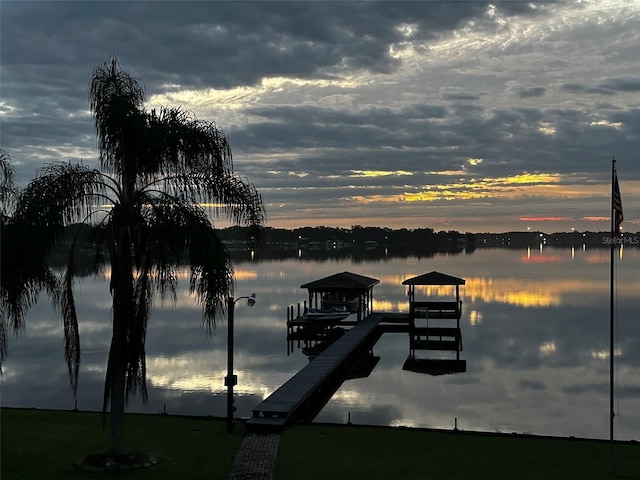 view of dock with a water view