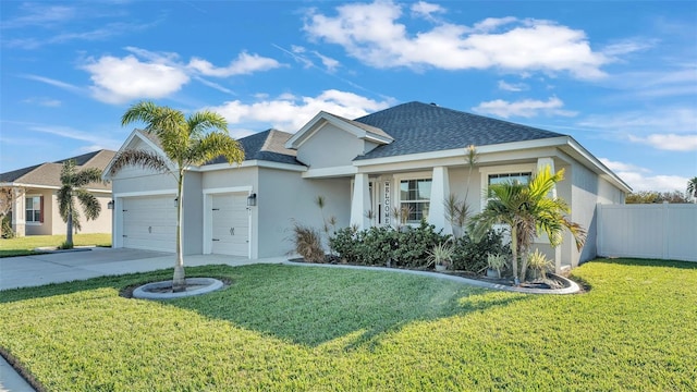 view of front of house featuring a garage and a front lawn