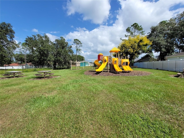 view of yard with a playground