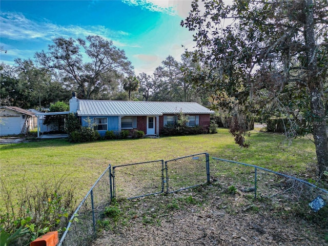 ranch-style home with a front lawn