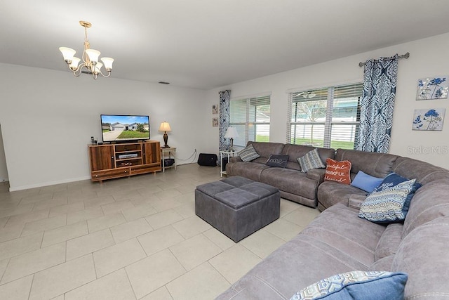 living room featuring a chandelier