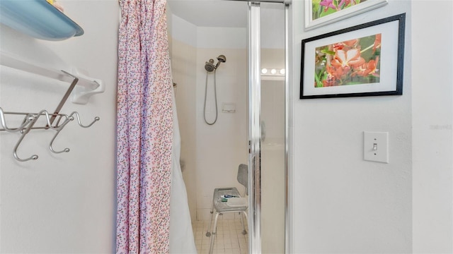 bathroom with a shower with shower curtain