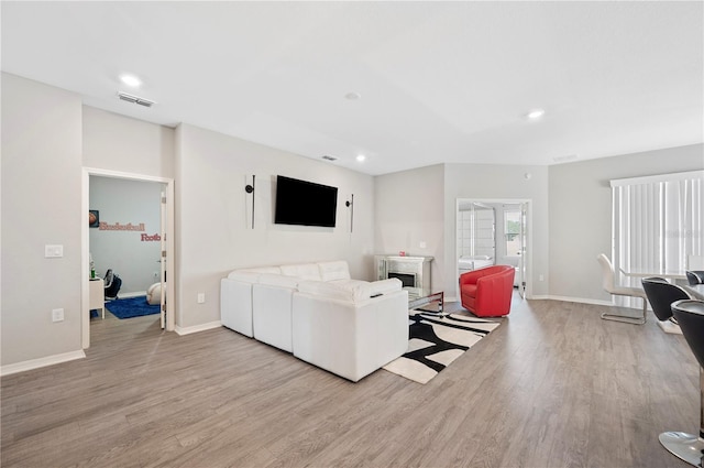 living room featuring light hardwood / wood-style floors