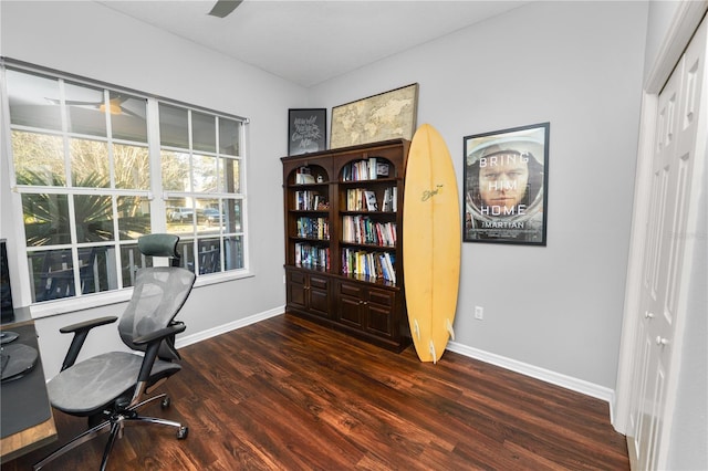 office with dark hardwood / wood-style floors