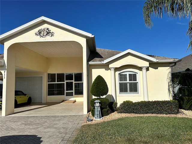 exterior space with a garage