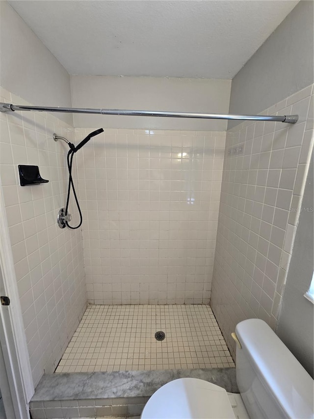bathroom with toilet and a stall shower