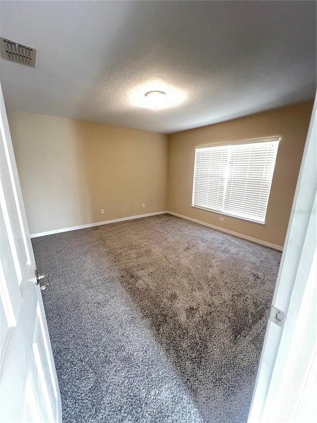 carpeted spare room with a textured ceiling