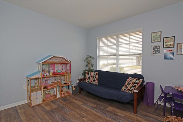 sitting room with dark wood-type flooring