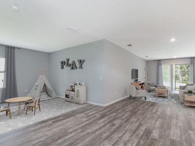 rec room with wood-type flooring