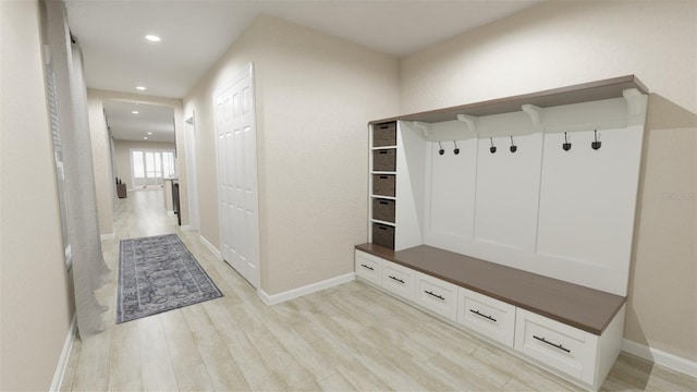 mudroom featuring light hardwood / wood-style flooring