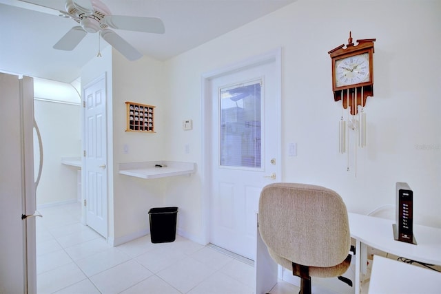 tiled office with ceiling fan