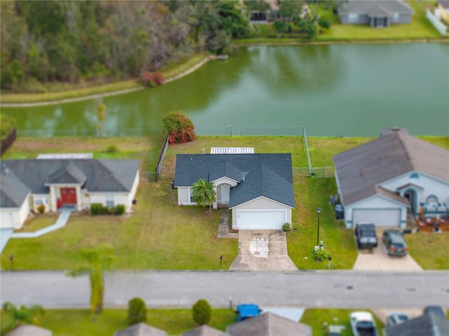 bird's eye view featuring a water view