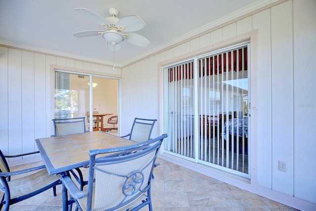 interior space featuring ceiling fan