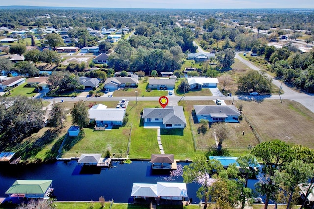 bird's eye view featuring a water view