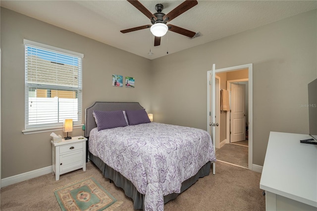 bedroom featuring carpet flooring and ceiling fan