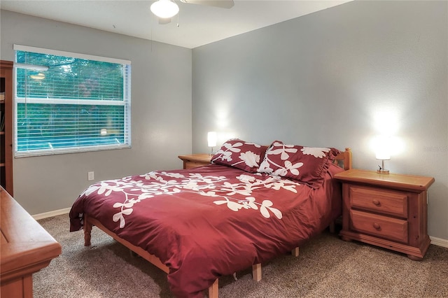 bedroom featuring carpet and ceiling fan