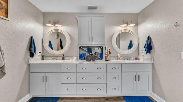 bathroom with hardwood / wood-style flooring and vanity