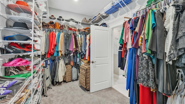 spacious closet with light colored carpet