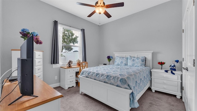 bedroom featuring carpet floors and ceiling fan