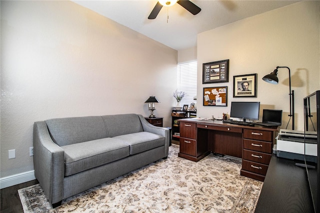 office area featuring light hardwood / wood-style floors and ceiling fan