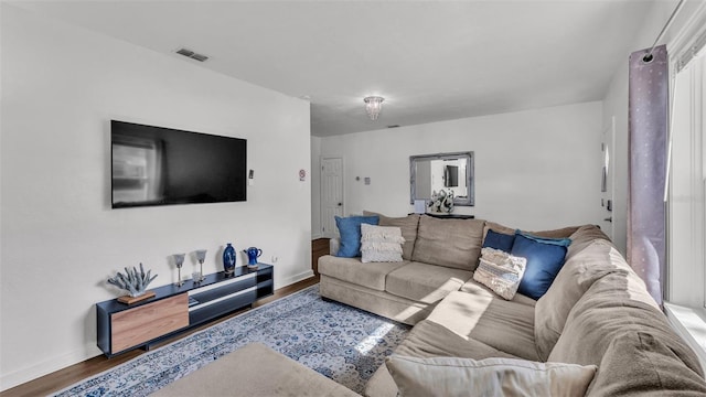 living room with hardwood / wood-style flooring