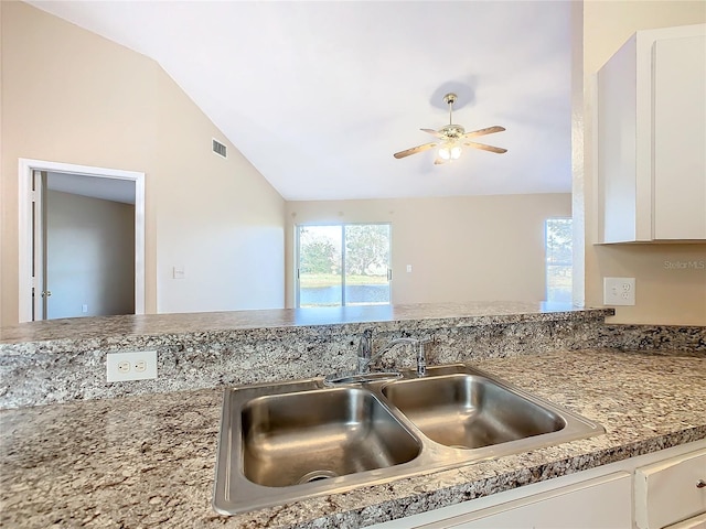 interior details featuring white cabinets and sink