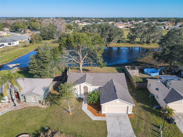 bird's eye view featuring a water view