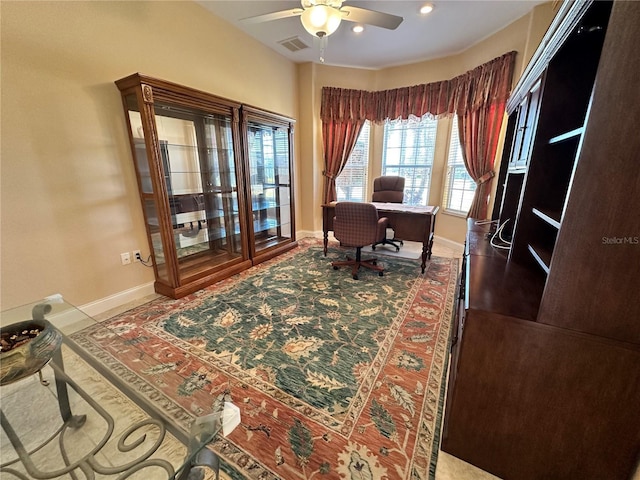 home office featuring ceiling fan