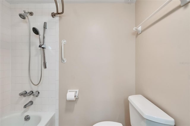 full bathroom with washtub / shower combination and toilet