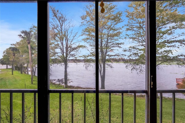 water view featuring fence