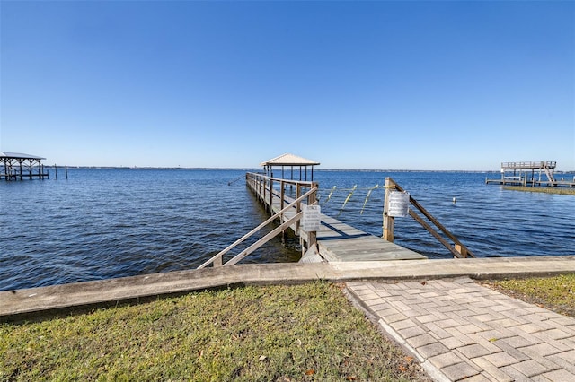 dock area with a water view