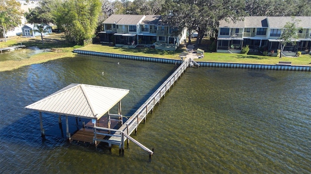 view of dock with a water view