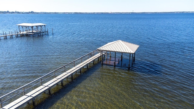 dock area with a water view