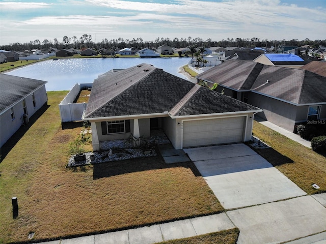 aerial view featuring a water view