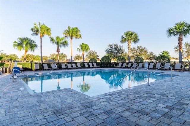 view of swimming pool featuring a patio