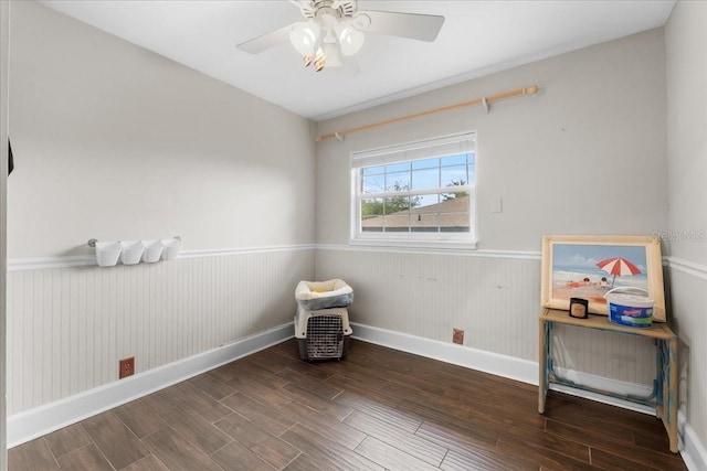 interior space featuring ceiling fan