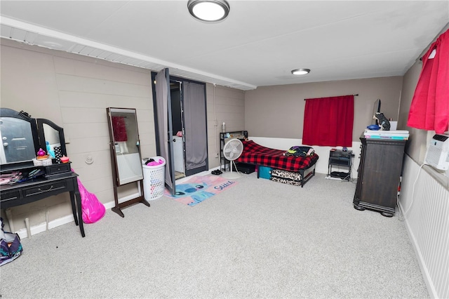 bedroom with light carpet